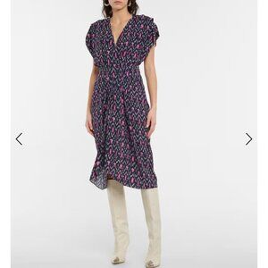 Isabele Marant Etoile Almeya midi dress, Blue/pink/white geometric prints, Size